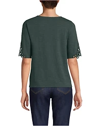 Lands' End Women's Elbow Sleeve Slub Lace Trim T-Shirt