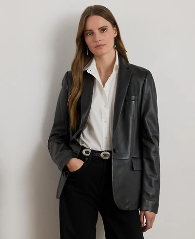 Lauren Ralph Single-Button Lambskin Blazer