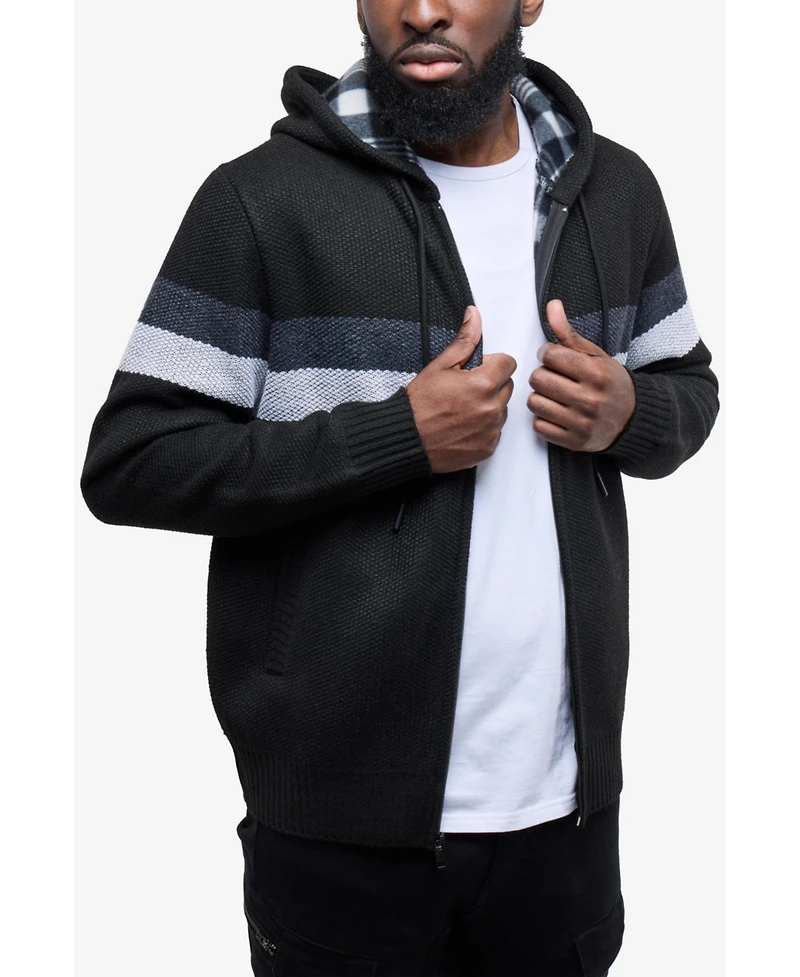 Cultura Men's Hooded Fleece Lined Full Zip Sweater With Stripes