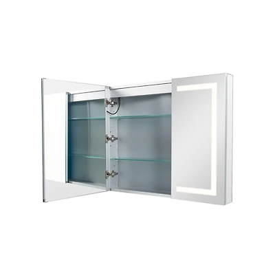Slickblue Hd Tempered Glass Mirror Medicine Cabinet Lighted, Recessed Wall Mount