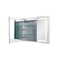 Slickblue Hd Tempered Glass Mirror Medicine Cabinet Lighted, Recessed Wall Mount
