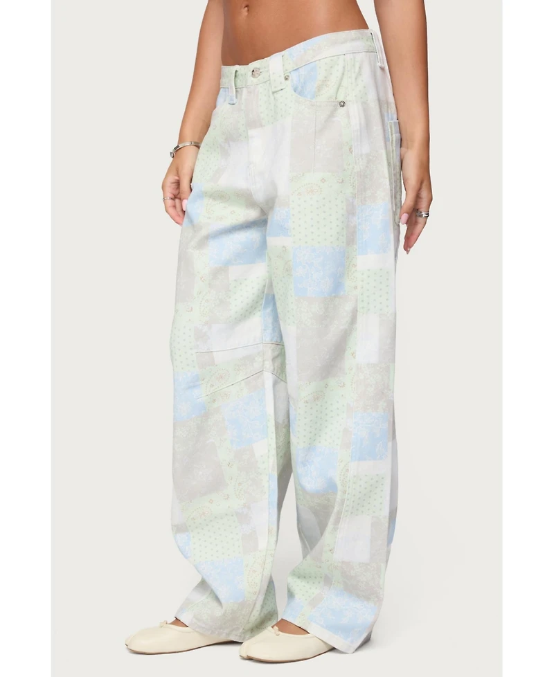 Edikted Women's Patchwork Low Rise Baggy Jeans
