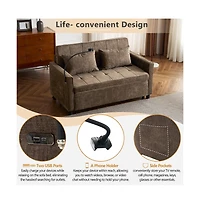 Maison Boucle 56.9" Pull-Out Sleeper Sofa with Usb Ports, Phone Holder & Adjustable Backrest, Convertible Sofa Bed with Pillows-Maison Boucle