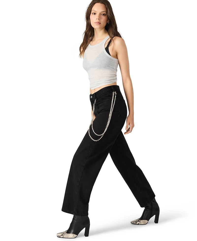Steve Madden Women's Swift Mid-Rise Rhinestone Chain Jeans