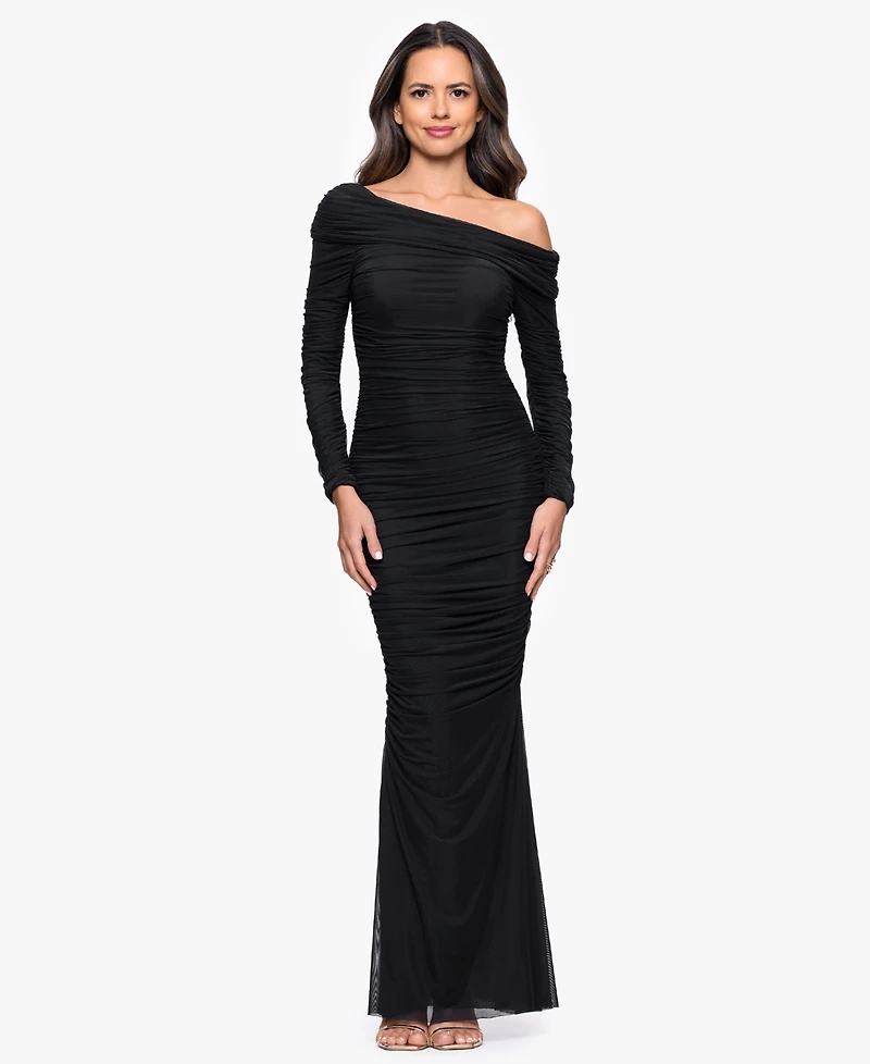 Betsy & Adam Women's Long Off-the-Shoulder Gown