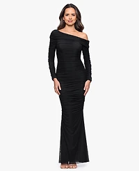 Betsy & Adam Women's Long Off-the-Shoulder Gown