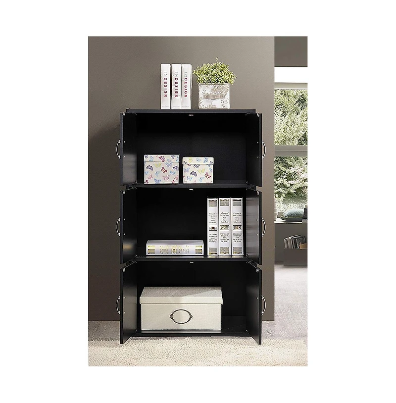 Hodedah HID33 Home 6-Door 3-Shelves Bookcase Enclosed Storage Cabinet