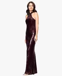 Betsy & Adam Women's Long Sequined Halter Neck Gown