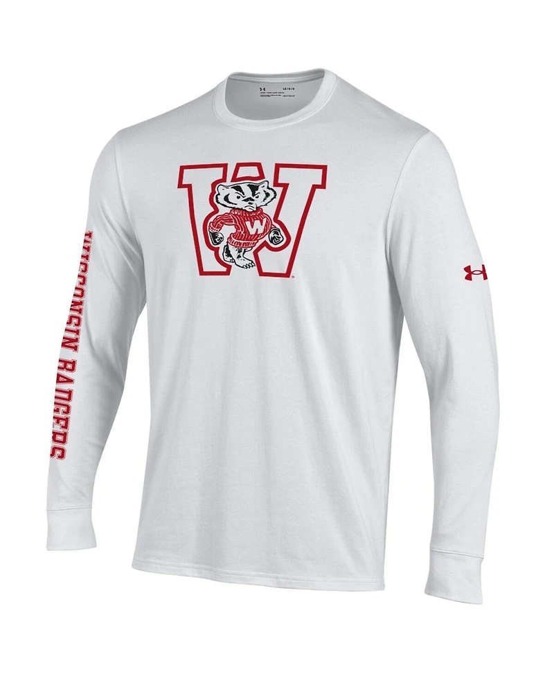 Under Armour Men's White Wisconsin Badgers Throwback Long Sleeve Performance T-Shirt