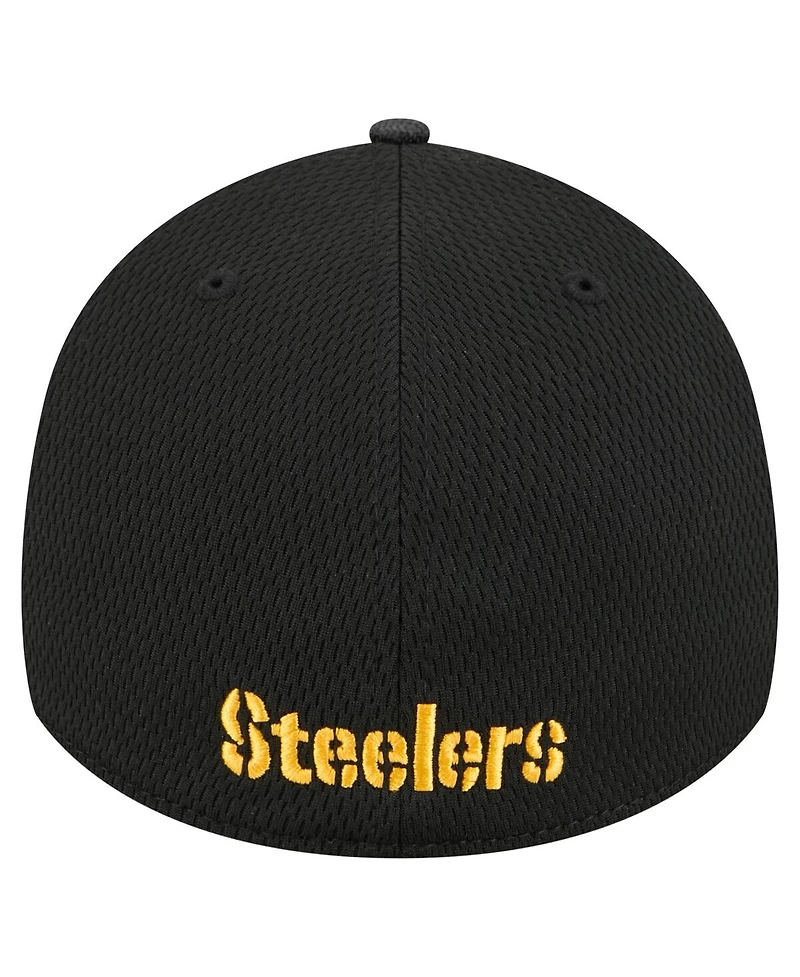 New Era Men's Black Pittsburgh Steelers Visor Hit 39THIRTY Flex Hat
