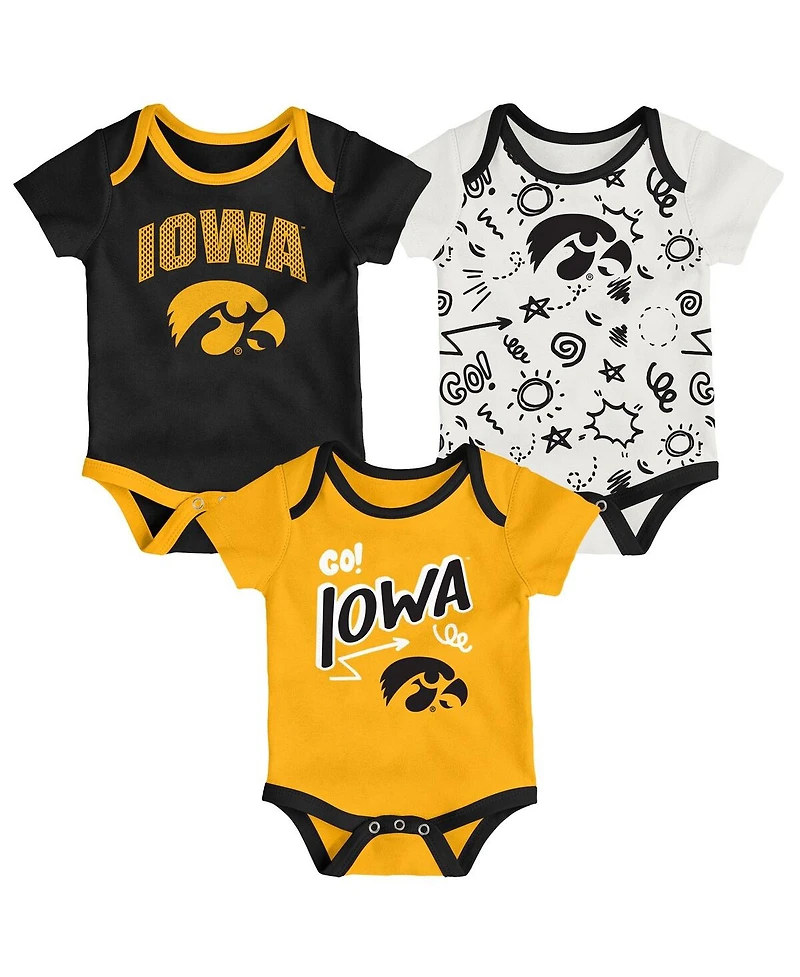 Outerstuff Baby Boys and Girls Iowa Hawkeyes Three-Pack All Day Play Bodysuit Set