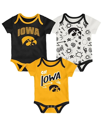 Outerstuff Baby Boys and Girls Iowa Hawkeyes Three-Pack All Day Play Bodysuit Set