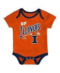 Outerstuff Baby Boys and Girls Illinois Fighting Illini Three-Pack All Day Play Bodysuit Set