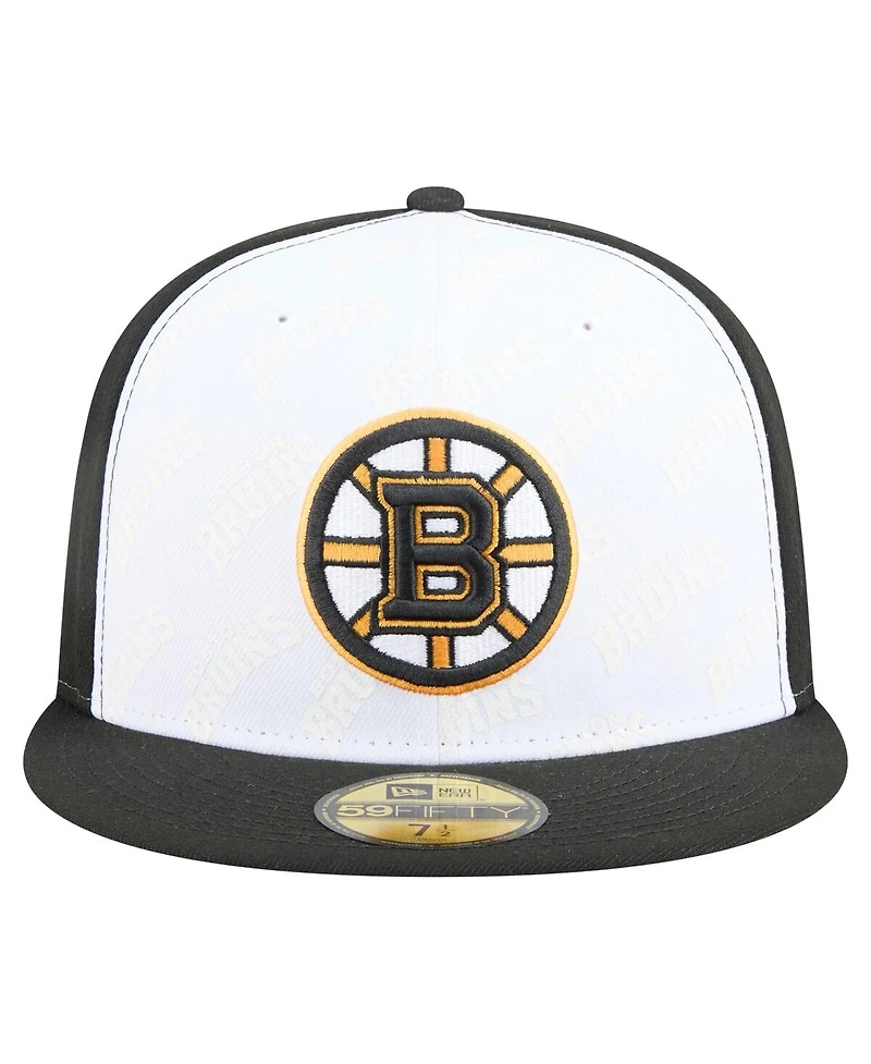 New Era Men's White/Black Boston Bruins Repeat Two-Tone 59FIFTY Fitted Hat