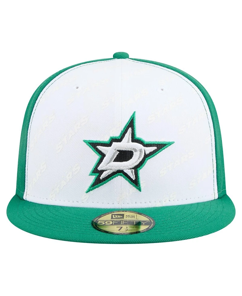 New Era Men's White/Kelly Green Dallas Stars Repeat Two-Tone 59FIFTY Fitted Hat