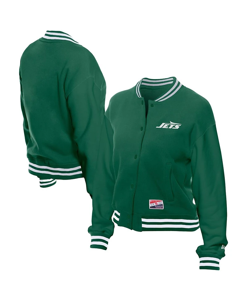 New Era Women's Kelly Green York Jets Throwback Fleece Full-Snap Jacket