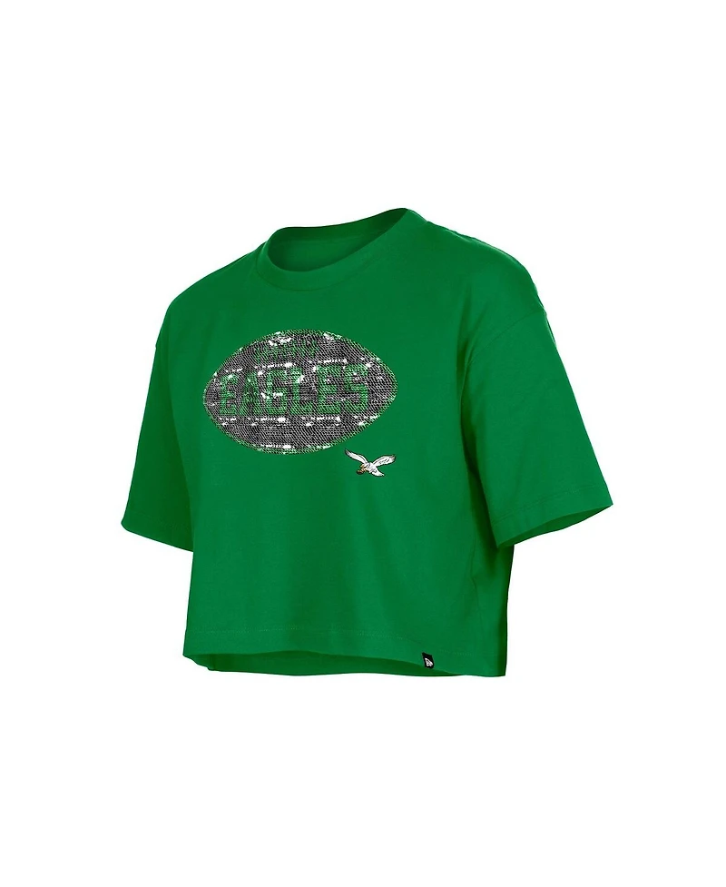 New Era Girl's Kelly Green Philadelphia Eagles Flip Sequin Boxy T-Shirt
