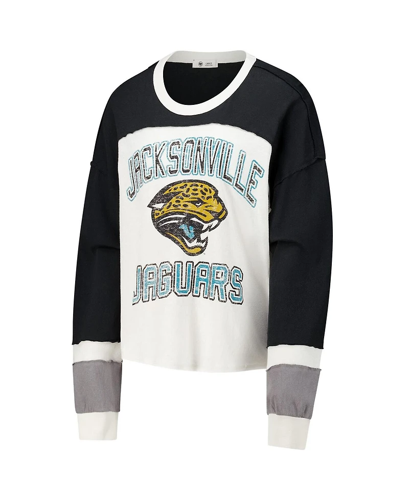 '47 Brand Women's Cream Jacksonville Jaguars Double Header Curve Raglan Long Sleeve Crop Top