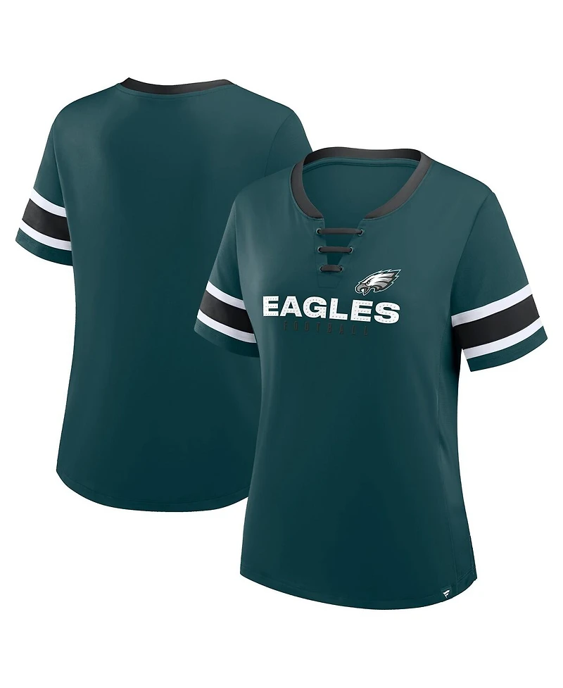 Fanatics Women's Midnight Green Philadelphia Eagles Plus Red Zone Athena Lace-Up V-Notch Neck T-Shirt