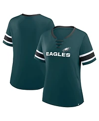Fanatics Women's Midnight Green Philadelphia Eagles Plus Red Zone Athena Lace-Up V-Notch Neck T-Shirt