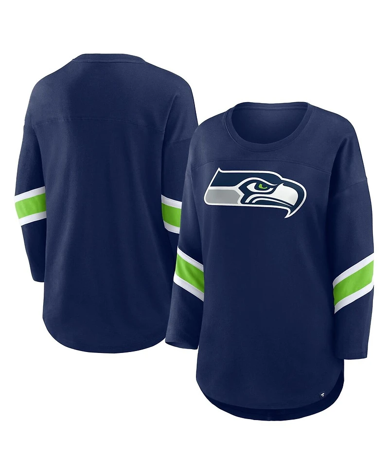 Fanatics Women's College Navy Seattle Seahawks Plus Size Redzone 3/4-Sleeve Scoop Neck T-Shirt