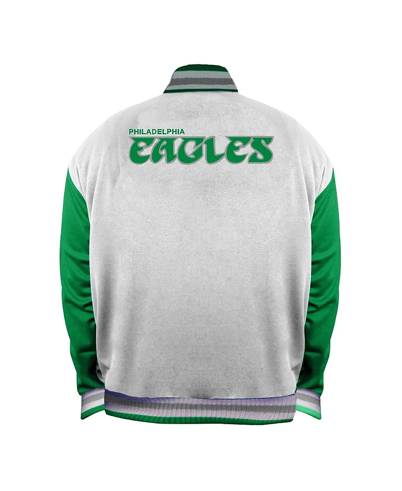 Mitchell Ness Women's White Philadelphia Eagles Throwback Plus Size Full-Snap Satin Jacket