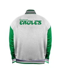 Mitchell Ness Women's White Philadelphia Eagles Throwback Plus Size Full-Snap Satin Jacket