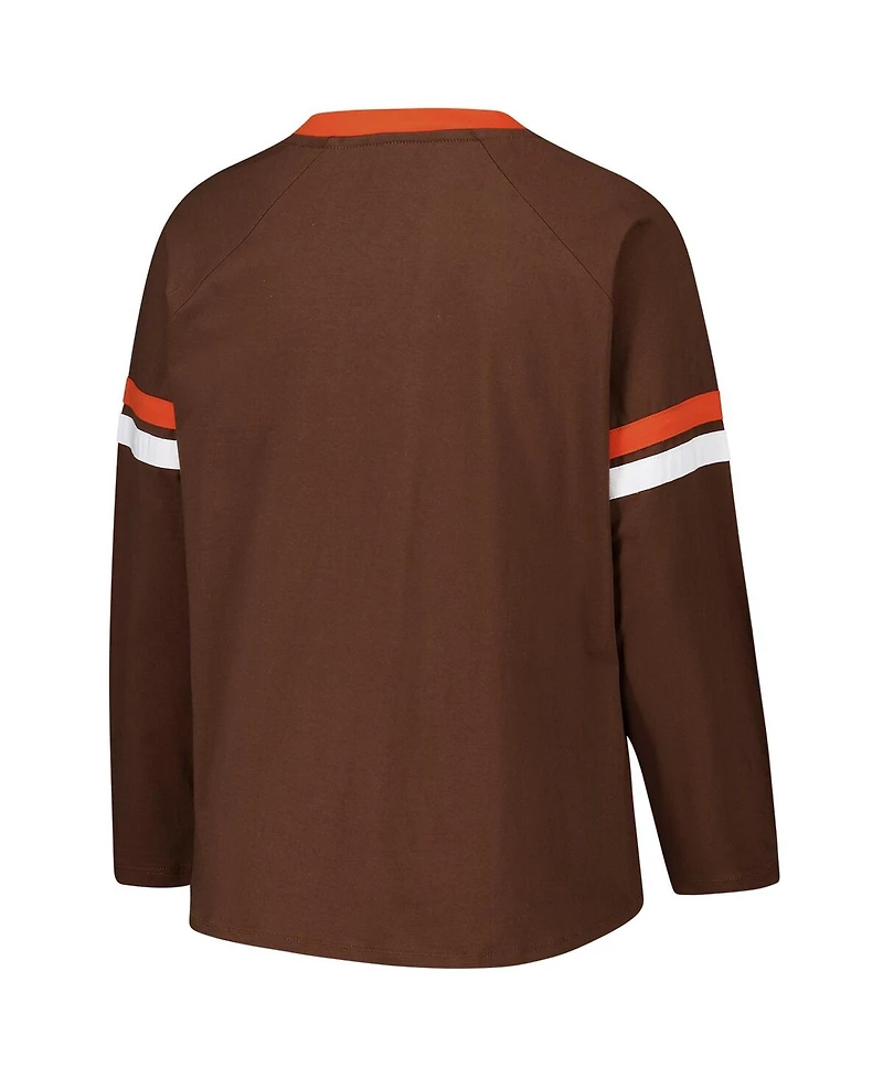 Fanatics Women's Brown Cleveland Browns Plus Won Done Lace-Up V-Neck Long Sleeve T-Shirt