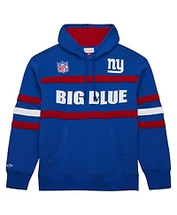 Mitchell Ness Men's Royal New York Giants Logo Head Coach Fleece Pullover Hoodie