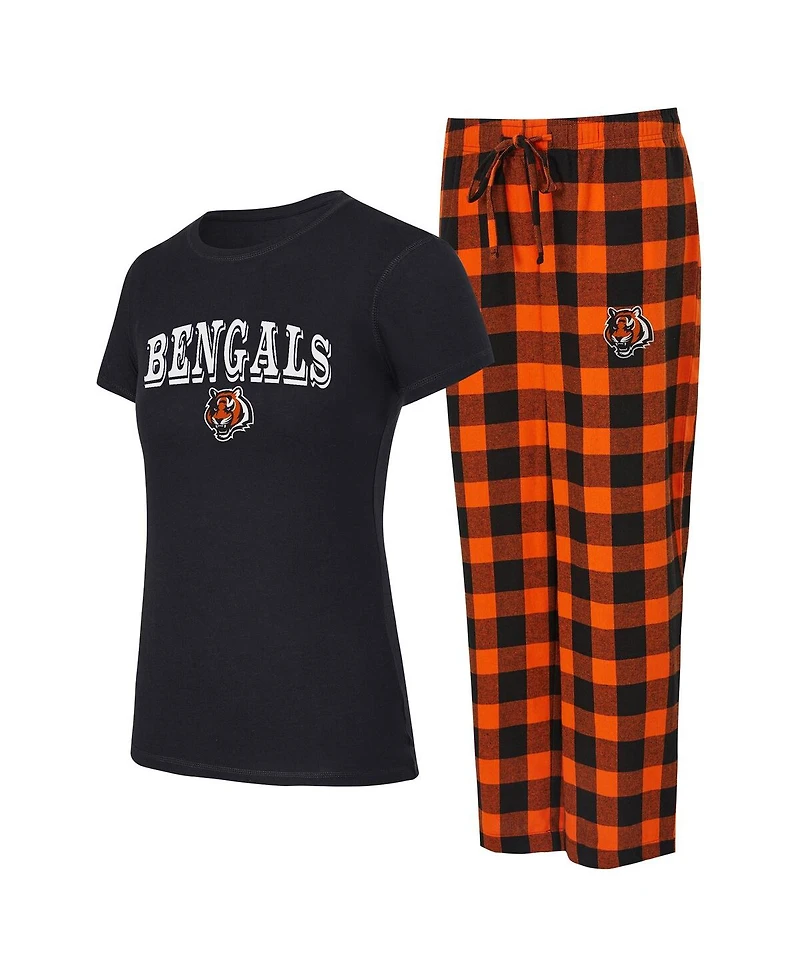 Concepts Sport Women's Black, Orange Cincinnati Bengals Avondale T-Shirt Pants Flannel Pj Set
