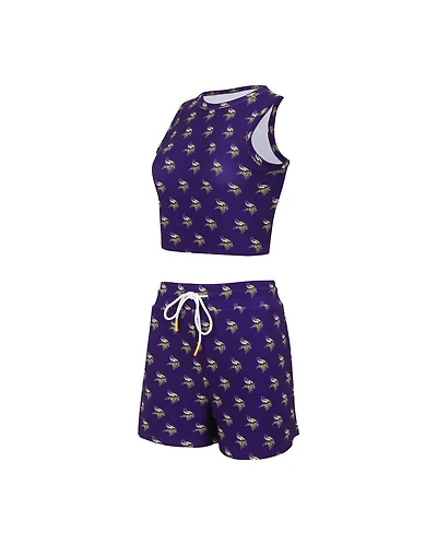 Concepts Sport Women's Minnesota Vikings Gauge Allover Print Cropped Tank Top Shorts Sleep Set