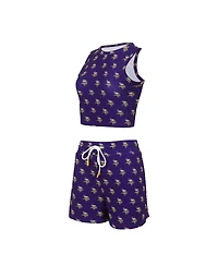 Concepts Sport Women's Minnesota Vikings Gauge Allover Print Cropped Tank Top Shorts Sleep Set