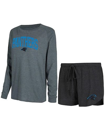 Concepts Sport Women's Black/Charcoal Carolina Panthers Raglan Long Sleeve Top Shorts Lounge Set