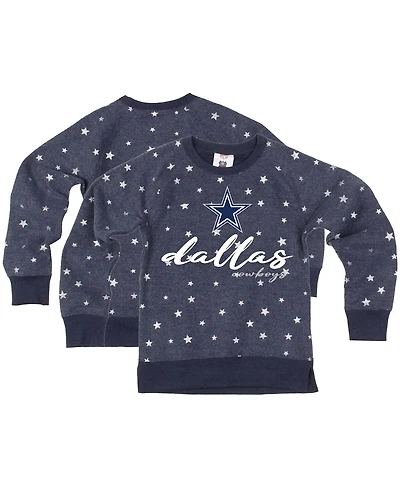 Wes Willy Big Girls Navy Dallas Cowboys Shimmer Star Reverse Fleece Pullover Sweatshirt