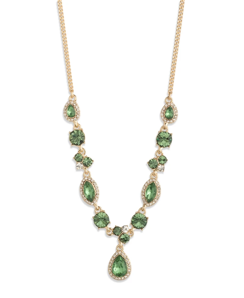 Givenchy Glass Stone Extender Pendant Necklace Gold Tone
