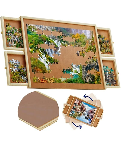 Beyond Innoventions Wooden Puzzle Table – Portable Jigsaw Organizer
