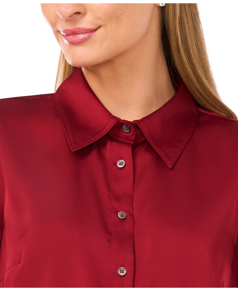 CeCe Women's 3/4-Sleeve Tie Cuffs Button-Down Blouse