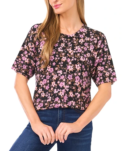 CeCe Women's Floral Print Short Sleeve Cardigan