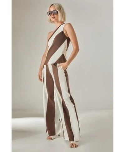 Stripe Tailored One Shoulder Top Wide Leg Pants Co Ord