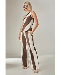 Stripe Tailored One Shoulder Top Wide Leg Pants Co Ord