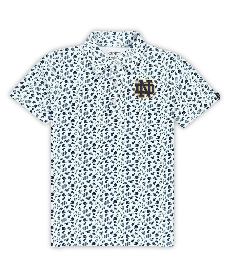 Garb Toddler White/Navy Notre Dame Fighting Irish Tom Allover Print Performance Polo Shirt