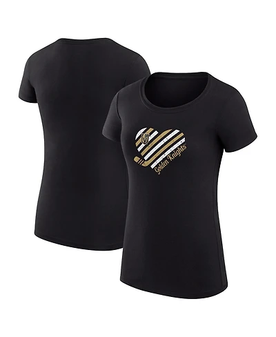 G-iii 4Her by Carl Banks Women's Black Vegas Golden Knights Super-Slim Fit Lightweight Heart T-Shirt