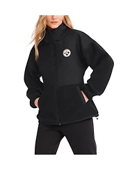Dkny Sport Women's Black Pittsburgh Steelers Drew Mixed Media Full-Zip Jacket