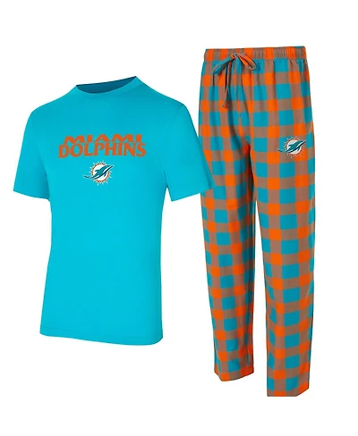 Concepts Sport Men's 2-Piece Aqua/Orange Miami Dolphins Avondale T-Shirt and Flannel Pants Set