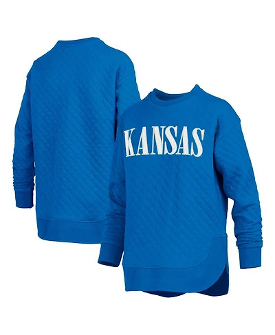 Pressbox Women's Royal Kansas Jayhawks Quilted Long Sleeve Pullover Sweatshirt