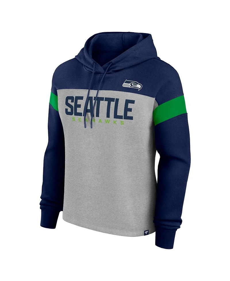 Fanatics Women's Heather Gray/College Navy Seattle Seahawks Bold Play Call Pullover Hoodie