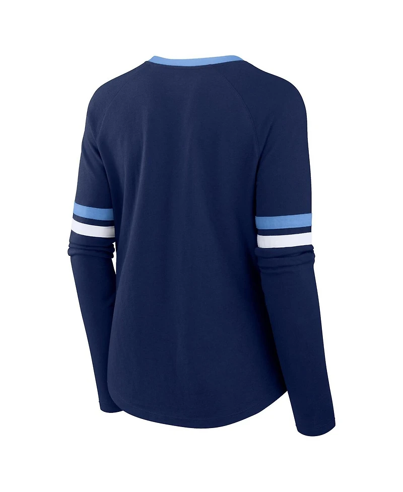 Fanatics Women's Navy Tennessee Titans Won and Done Lace-Up Long Sleeve Fashion Top