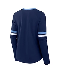 Fanatics Women's Navy Tennessee Titans Won and Done Lace-Up Long Sleeve Fashion Top