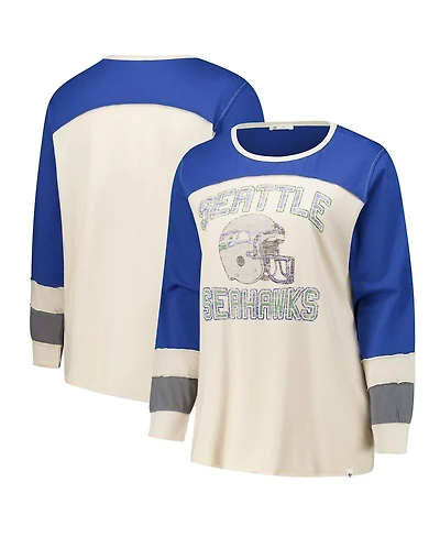 '47 Brand Women's Cream/Royal Seattle Seahawks Plus Double Header Curve Toni Long Sleeve T-Shirt