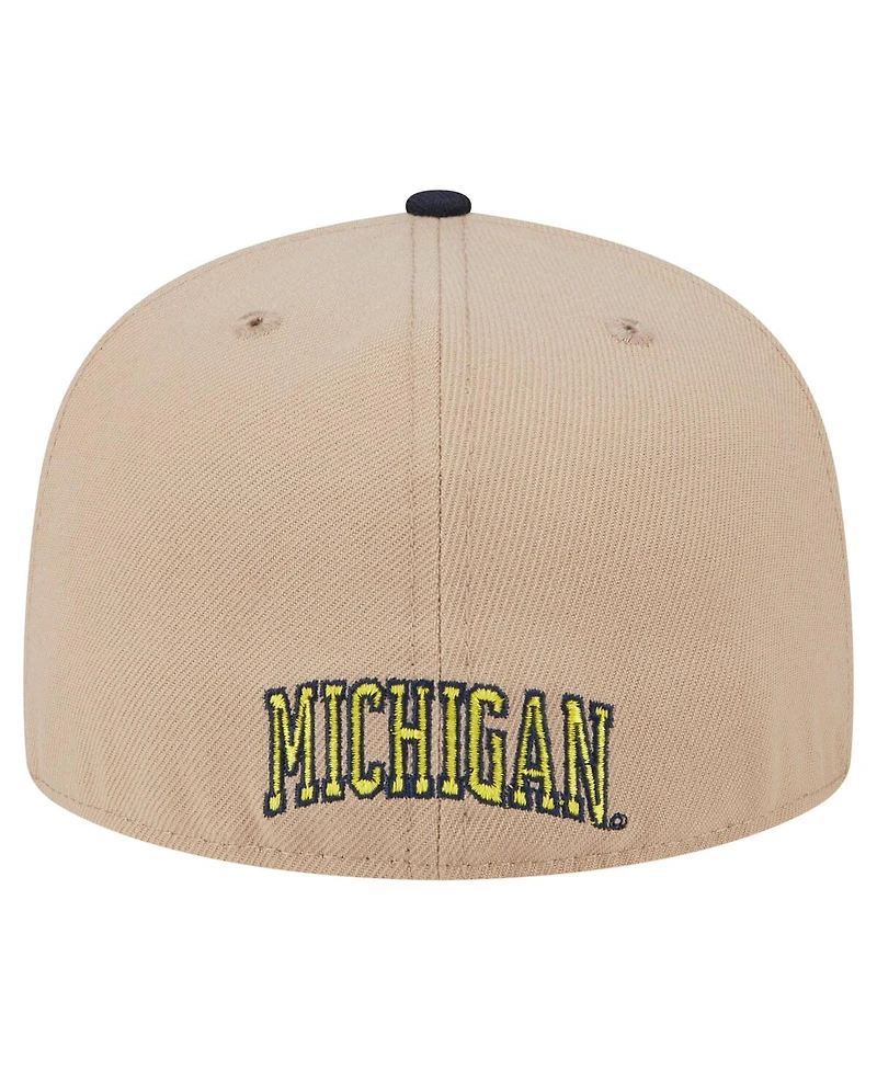New Era Men's Khaki Michigan Wolverines Throwback Two-Tone 59FIFTY Fitted Hat